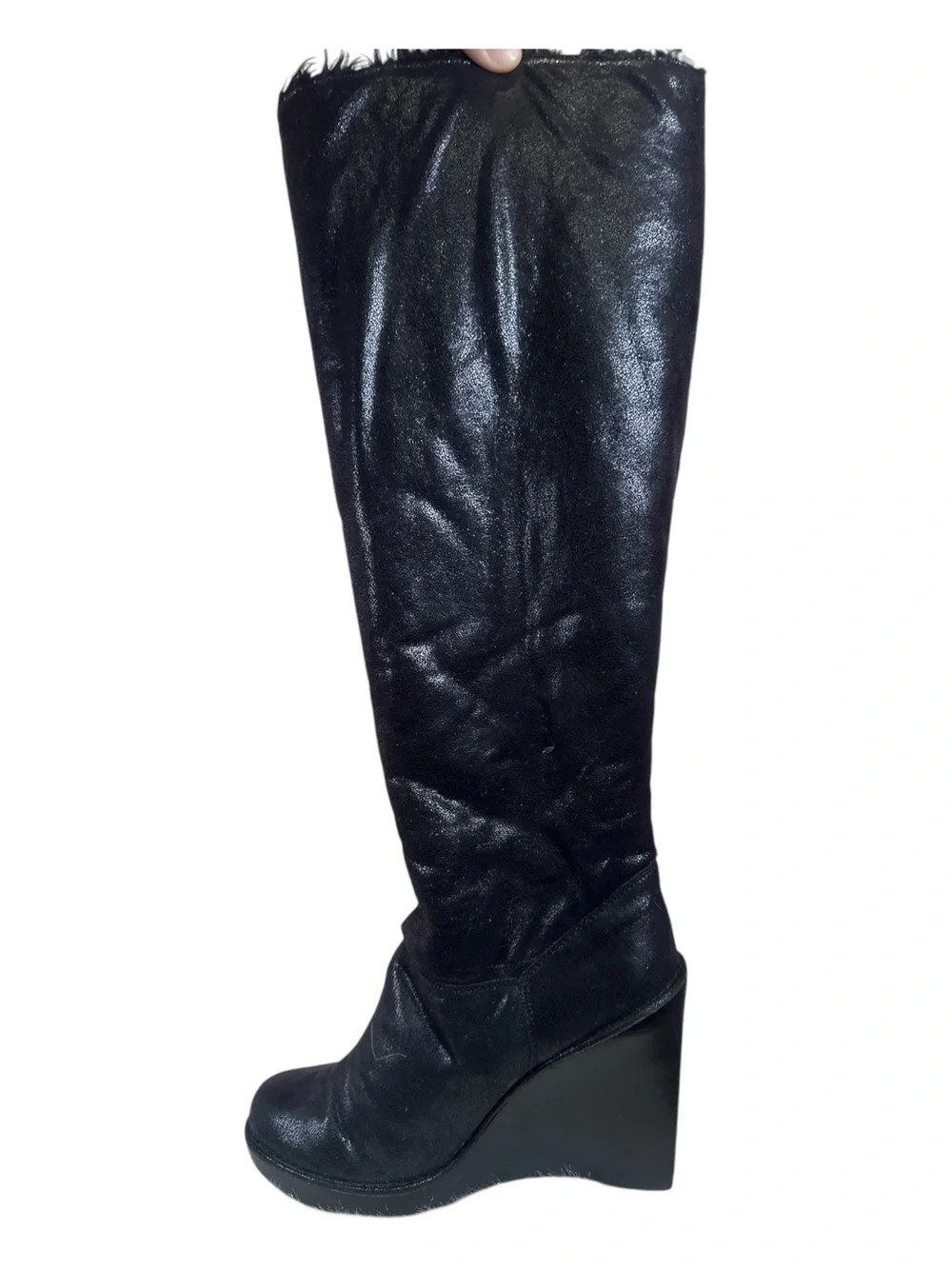 Michael Kors Black Knee-High Wedge Boots with Stud Buckle